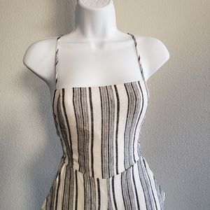 Black and White Striped Lace Up Jumpsuit